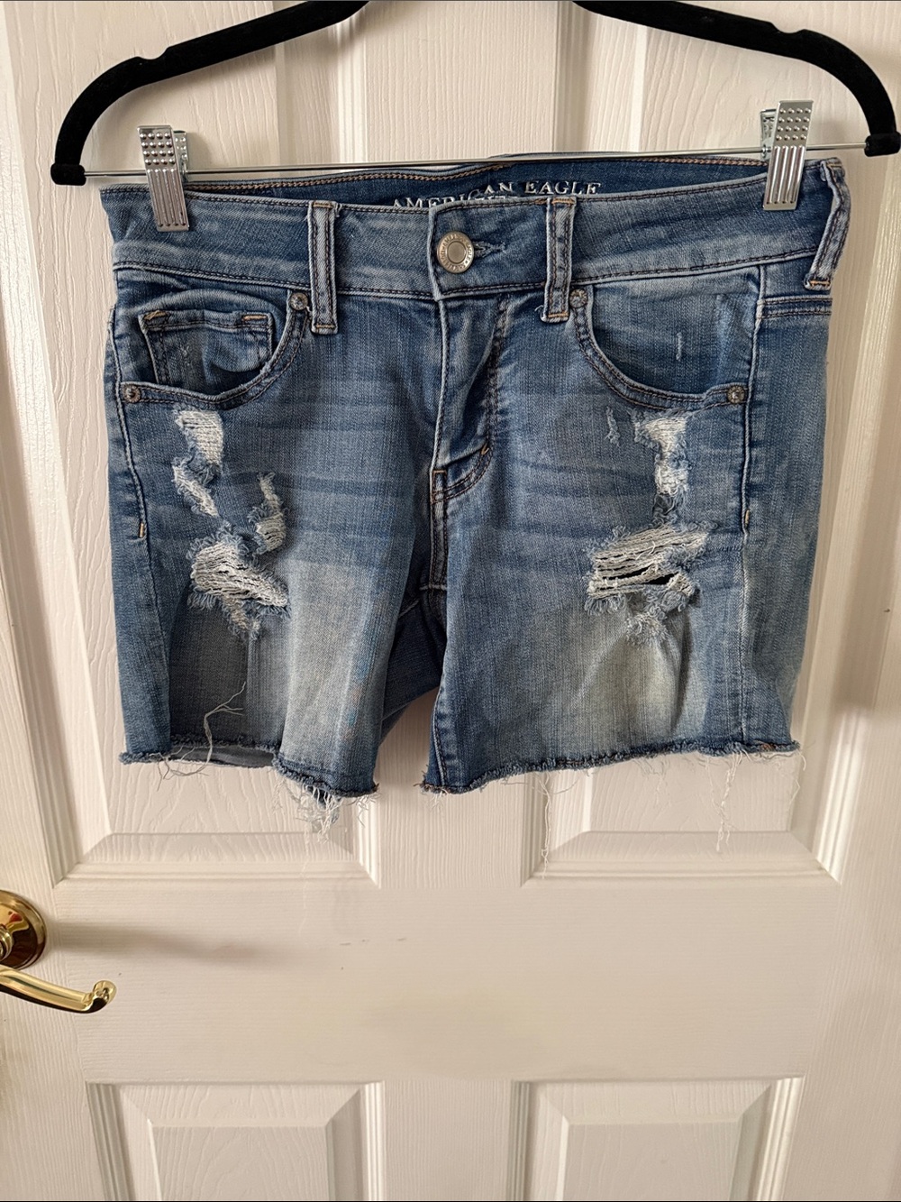 American Eagle Outfitters Light Blue Distressed Denim Shorts